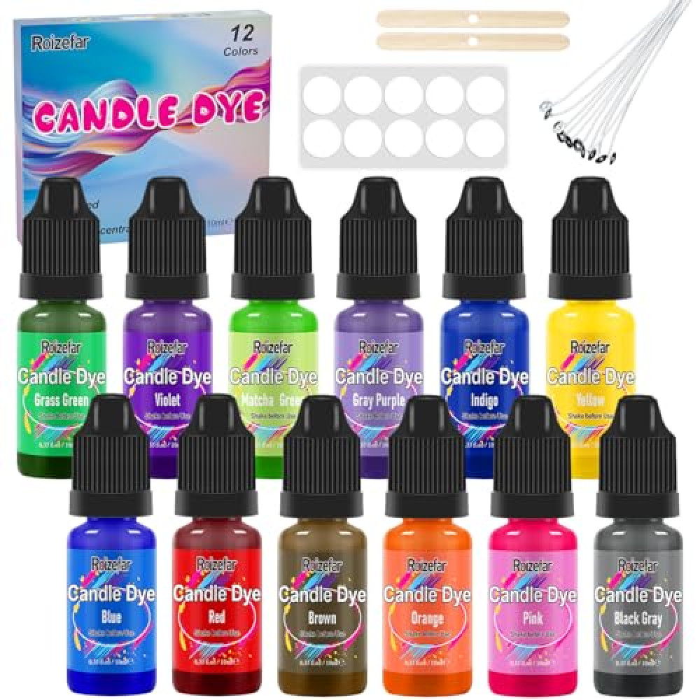 Candle Dye - 12 Colors Wax Melt Dye for Candle Making, Oil-Based Dye for Wax, Highly Concentrate Liquid Candle Color Dye