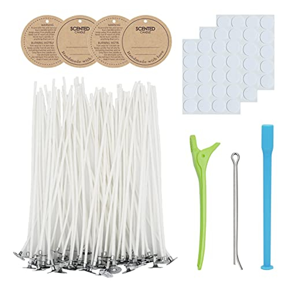 CandMak Candle Wick Kit - 60 Cotton Wicks with Candle Making Tools (Thick 4"+6"+8")