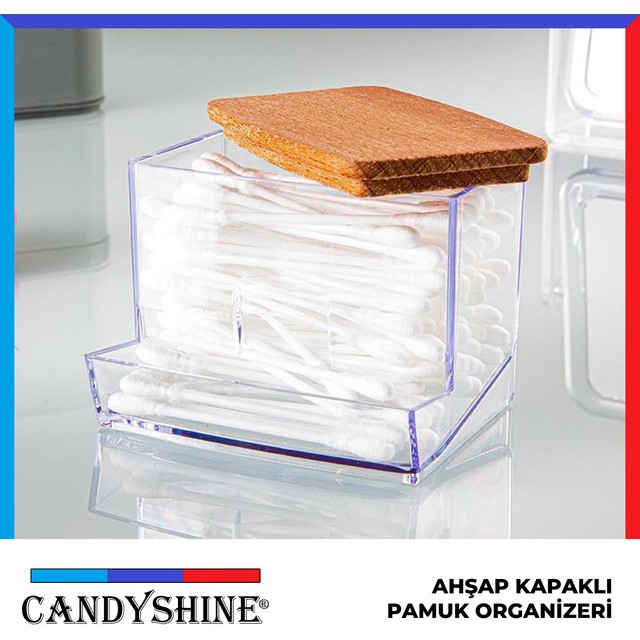 Candy Shine Ahşap Kapak Pamuklu Çubuk Organizer Modern Pamuklu Çubuk Düzenleyici Şık Pamukluk 1 Adet Makyaj Fırça ve Aksesuarları Fiyatı