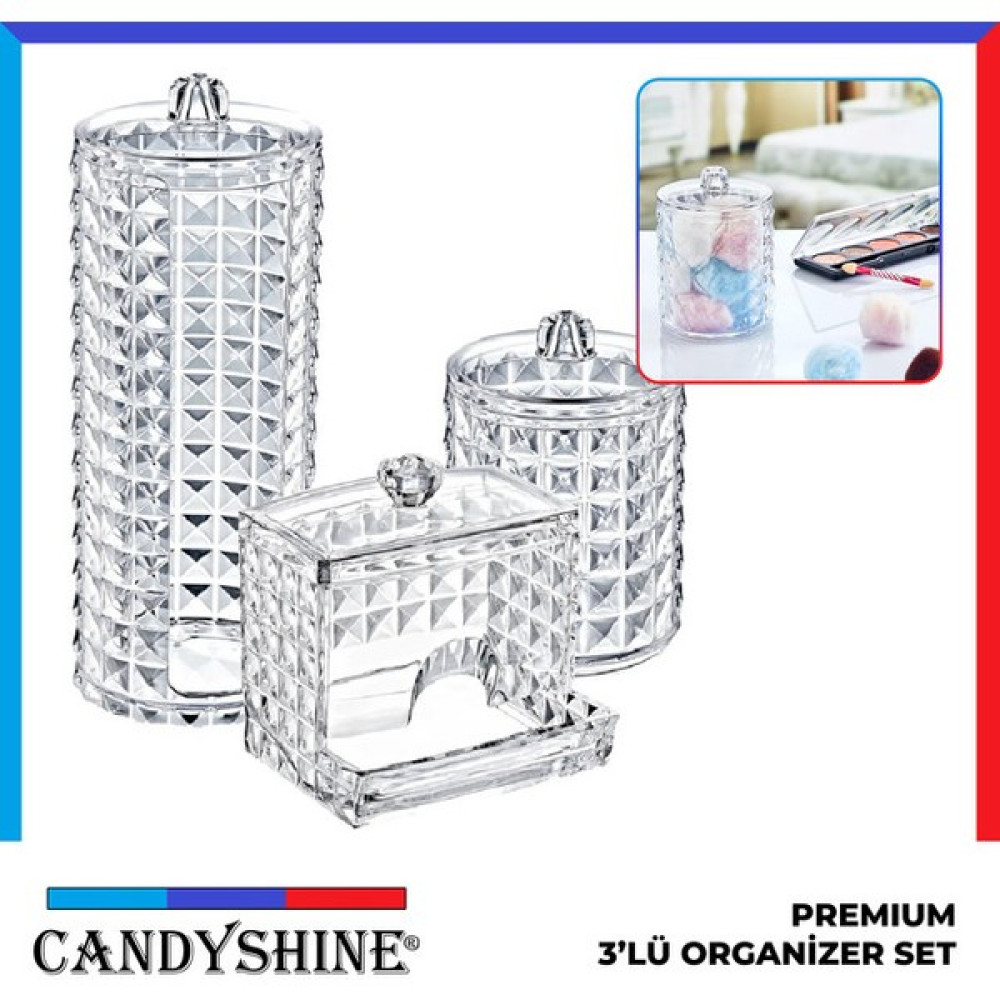 Candy Shine Diamond Premium 3'lü Set Makyaj Organizeri Modern 3'lü Kozmetik Düzenleyici Set Şık Organizer Oto Boyaları Fiyatı