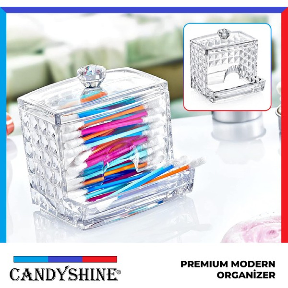 Candy Shine Diamond Premium Pamuklu Çubuk Organizer Modern Kozmetik Düzenleyici Şık Pamukluk Makyaj Organizer Oto Boyaları Fiyatı