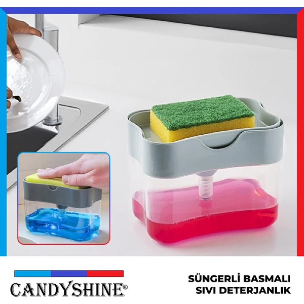 Candy Shine Pompalı Sıvı Sabunluk Sıvı Deterjanlık Pompalı Sünger Hazneli Sıvı Sabun Dispenseri 385ML Sabunluk Fiyatı