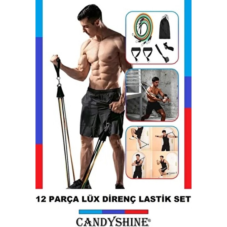 CandyShine ® 12 Parça Deluxe Profesyonel Lateks Premium Kalite Fitness Kondisyon Spor Aleti Direnç Lastiği Set Diğer Fiyatı