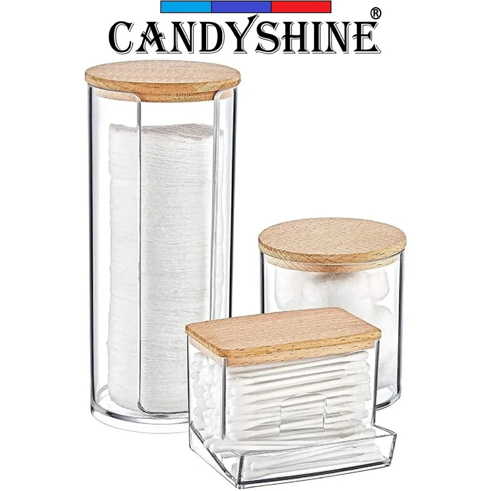 CandyShine Ahşap Kapak 3lü Organizer Set Modern Pamukluk Banyo Düzenleyici Şık 3lü Pamukluk Set Banyo Aksesuarları Fiyatı
