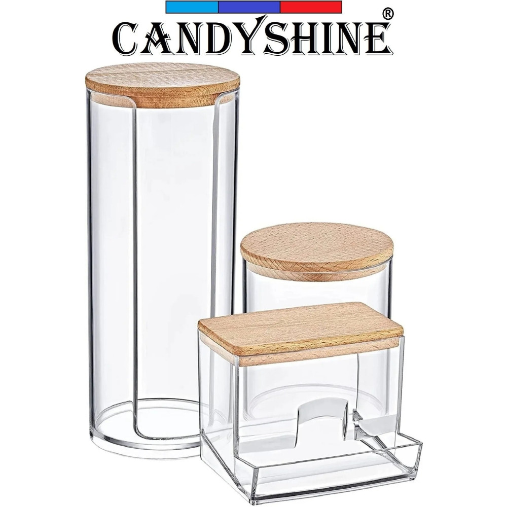 CandyShine Ahşap Kapak 3lü Organizer Set Modern Pamukluk Düzenleyici Şık 3lü Pamukluk Set Eşya Saklama / Düzenleme Fiyatı
