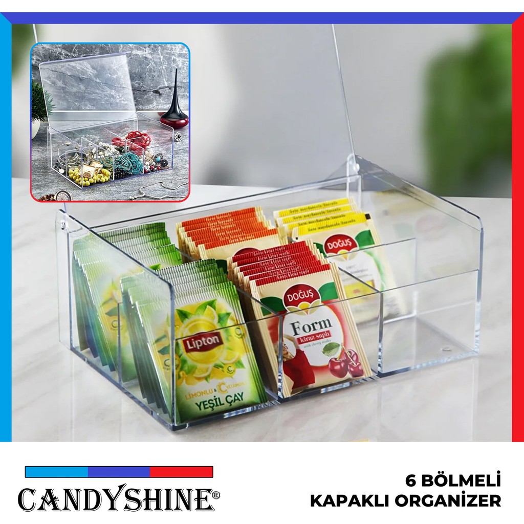 CandyShine Çay Kutusu 6 Bölmeli Kapaklı Poşet Bitki Çayı Saklama Kabı Saklama Kapları Fiyatı