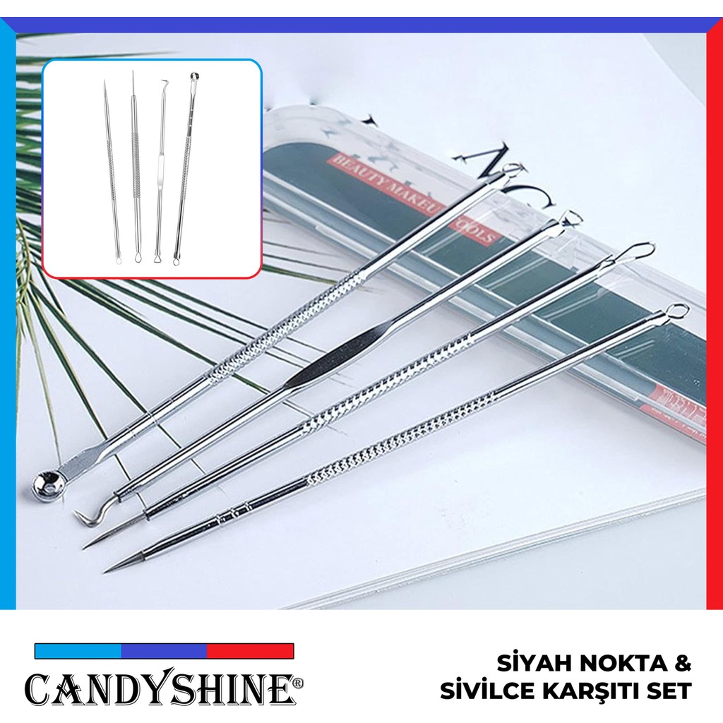 CandyShine Deluxe Premium Siyah Nokta Temizleme Aleti Komedon 4 Parça Paslanmaz Çelik Hijyenik Saklama Kutulu Diğer Fiyatı