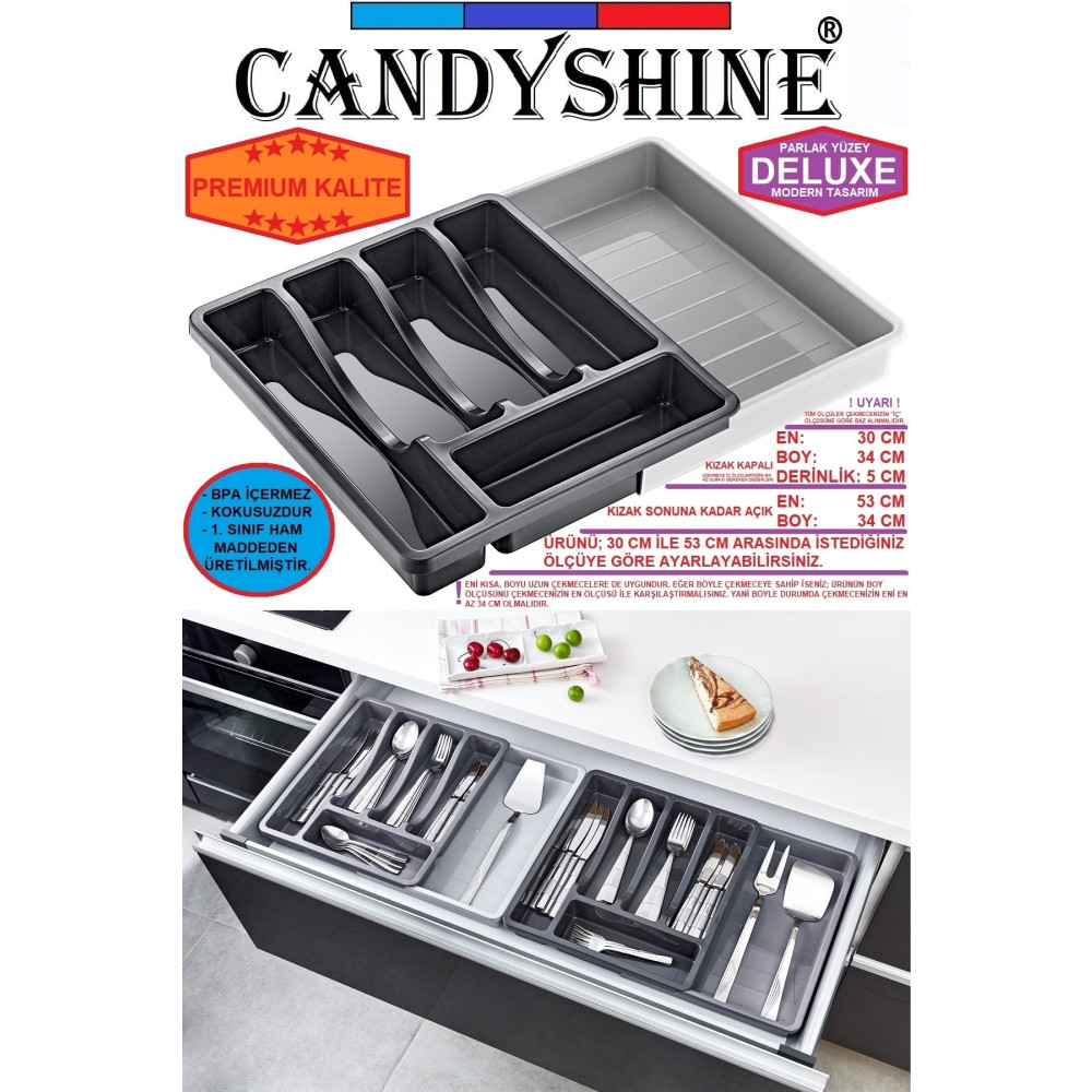 CandyShine Kayar Kaşıklık Genişletilebilir Ölçüsü Ayarlanabilir Kayar Kızaklı Çekmece içi Kaşıklık Mutfak Gereçleri Fiyatı