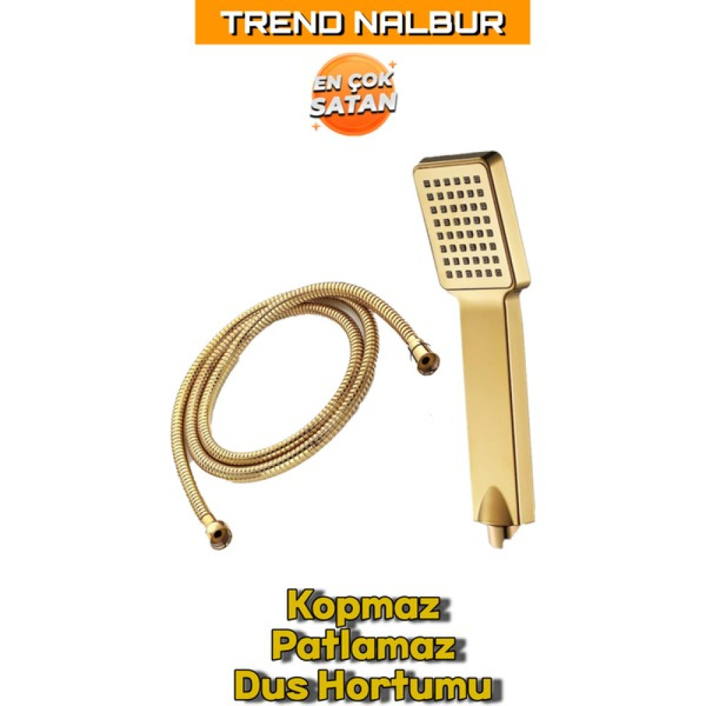 Canero Gold Duş Başlıgı ve Gold Paslanmaz Kopmaz Patlamaz Kaliteli Duş Hortumu - 150 cm Duş Seti Fiyatı