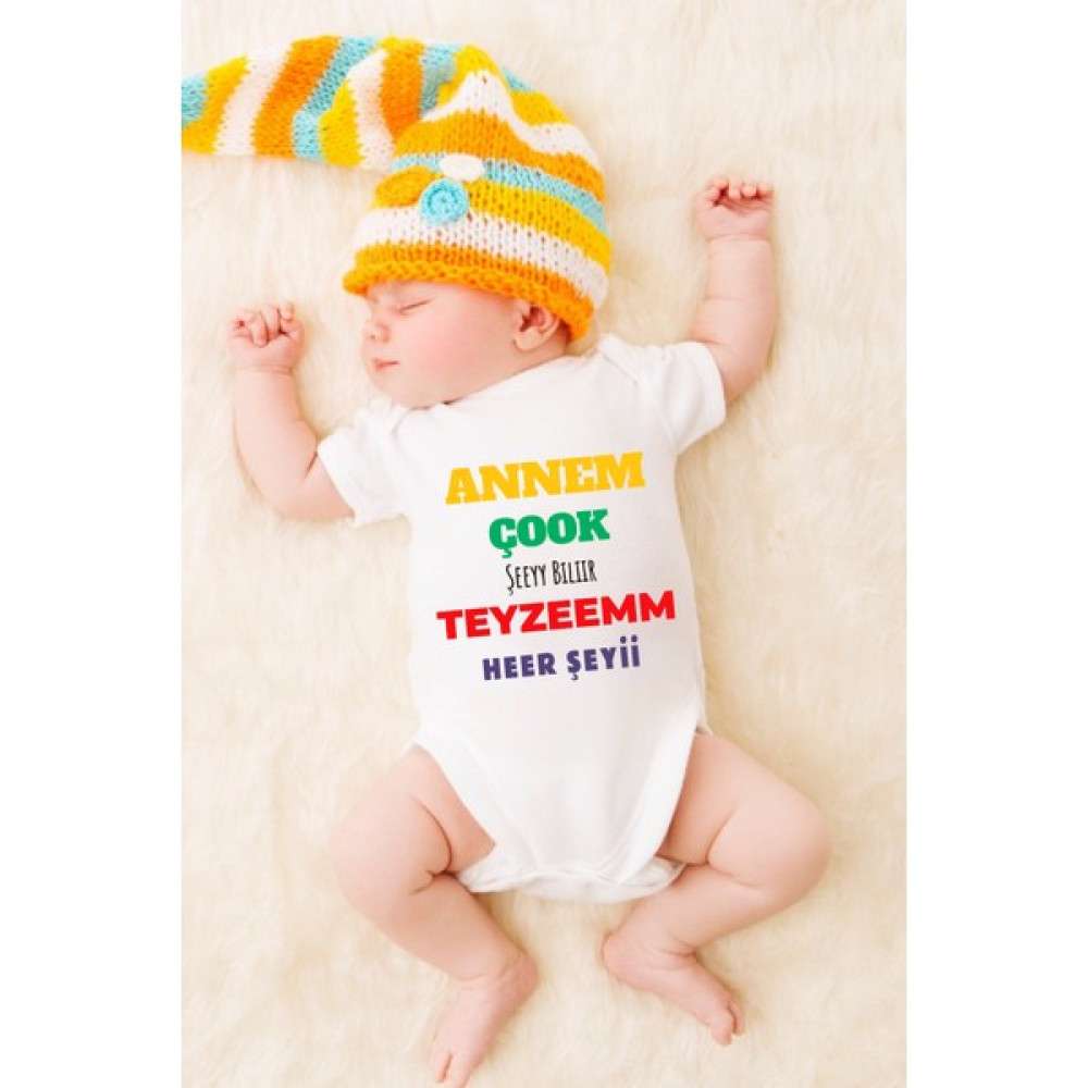 Canestar Özel Tasarım Bebek Zıbın - Çıtçıtlı Body-Zıbın Annem Çok Şey Bilir Teyzem Her Şeyi Bebek Zıbın Seti Fiyatı
