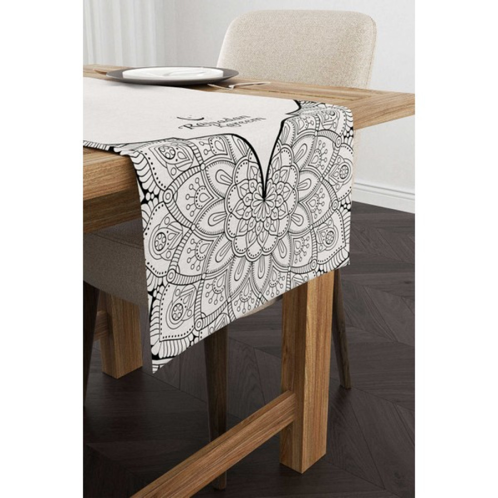 Cango Home Gri Siyah Ramazan Temalı Dekoratif Mandala Desenli Dijital Baskılı Runner CGH1302-RN - 40 x 140 cm Masa Örtüsü Fiyatı
