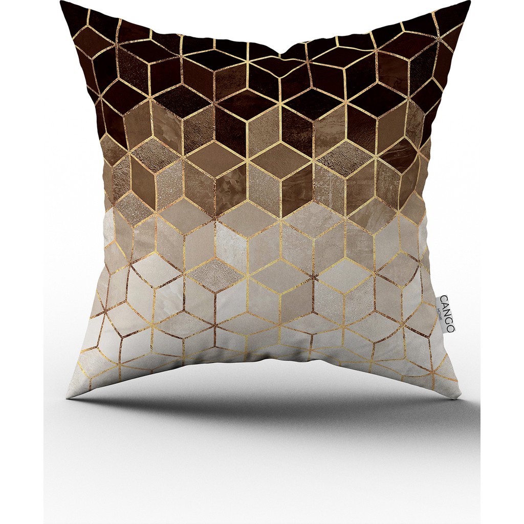 Cango Home Kahverengi Altın Mozaik Desenli Dijital Baskılı Kırlent Kılıfı CGH924 - 43 x 43 cm - Renkli Diğer Fiyatı