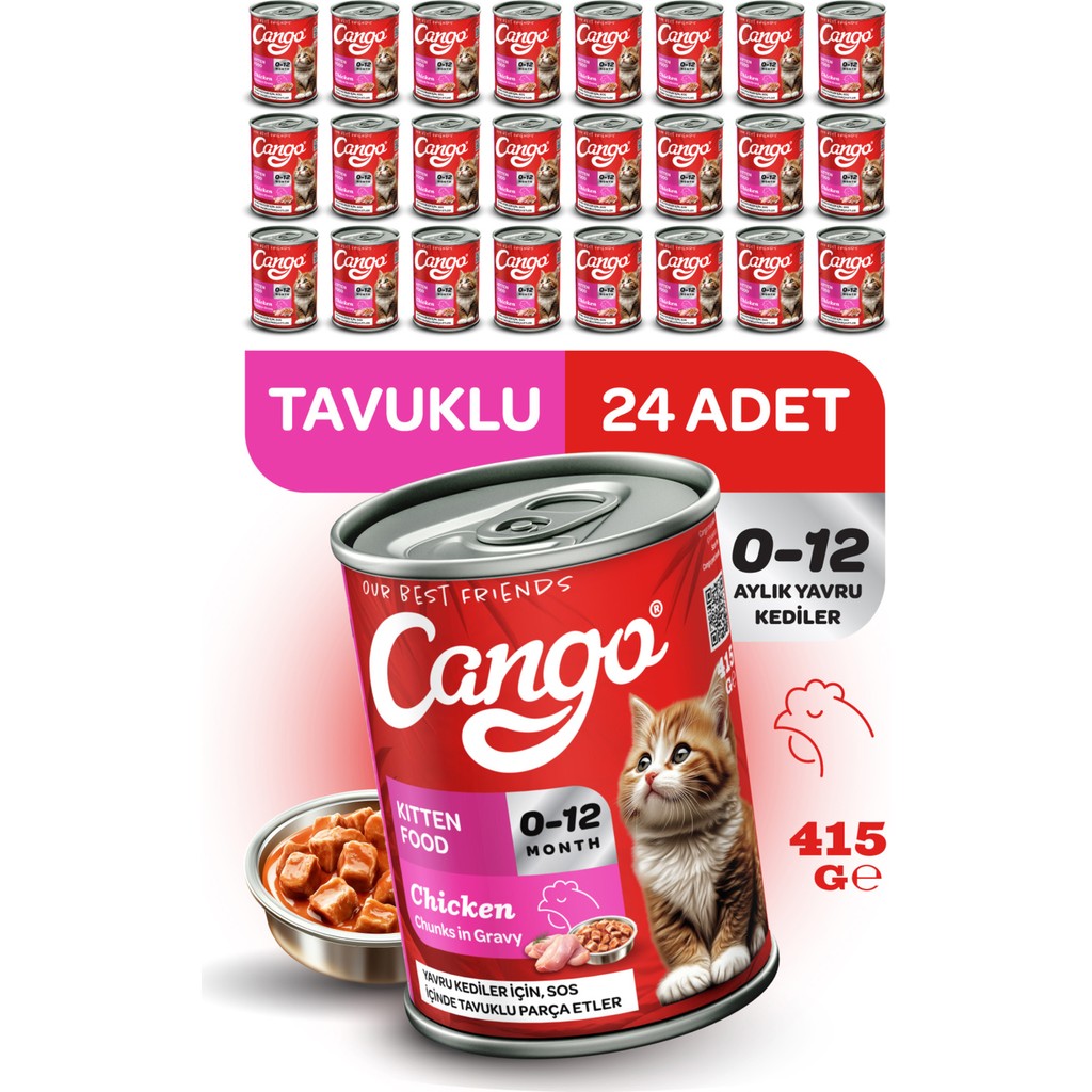Cango Tavuklu Yavru Yaş Kedi Maması 415GR Premium 24 Adet Lezzetli Mama Evcil Hayvan Ürünleri Fiyatı