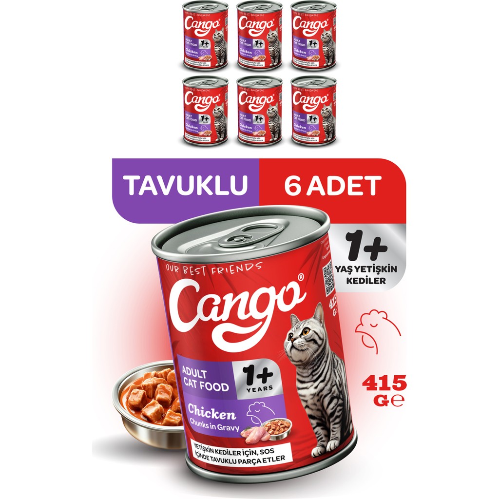 Cango Yavru Yaş Kedi Maması Tavuklu 415GR 6lı Evcil Hayvan Ürünleri Fiyatı