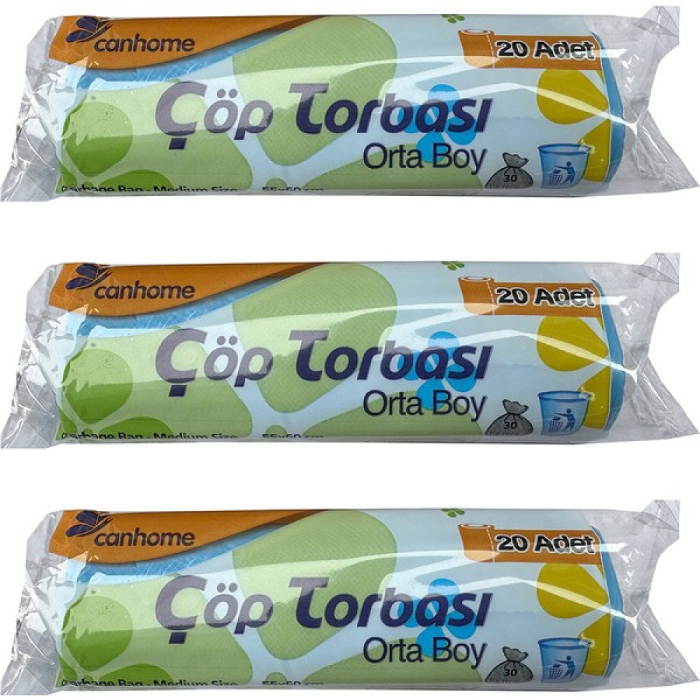 Canhome Mavi Orta Boy 55 x 60 cm 30 Litre Çöp Torbası Poşeti 20 Adetlik 3 Rulo Oto Boyaları Fiyatı