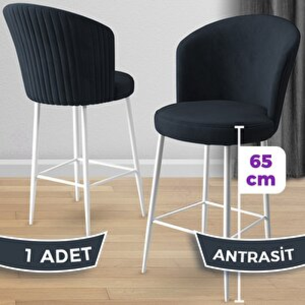Canisa Alte Serisi 1 Adet Mutfak Bar Sandalyesi Babyface Kumaş Beyaz Metal Ayak Antrasit Bar Sandalye Fiyatı