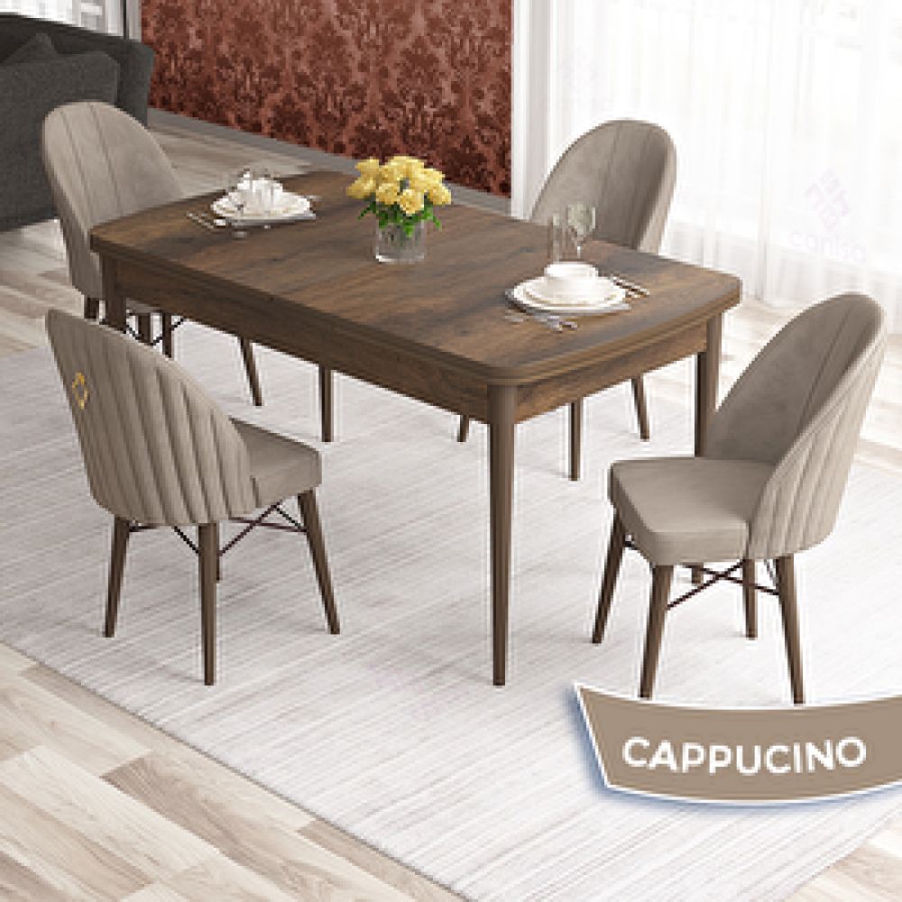 Canisa Elf Serisi 80x132 Açılabilir Barok Ahşap Desen Masa Takımı Ve 4 Cappucino Sandalye Cappucino Yemek & Mutfak Masası Fiyatı