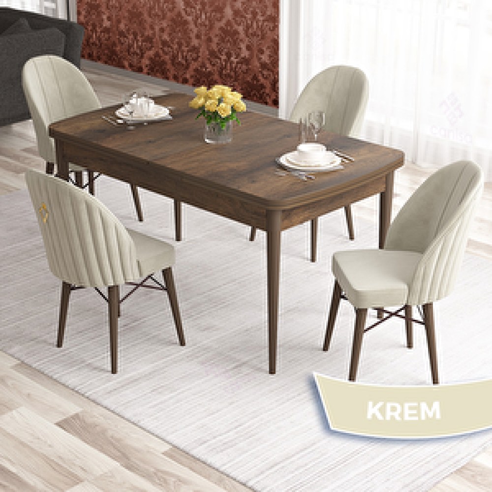 Canisa Elf Serisi 80x132 Açılabilir Barok Ahşap Desen Masa Takımı Ve 4 Krem Sandalye Krem Yemek & Mutfak Masası Fiyatı