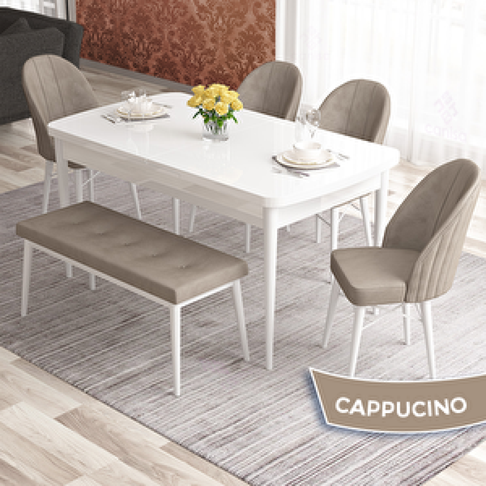 Canisa Elf Serisi 80x132 Açılabilir Beyaz Masa Takımı 4 Cappucino Sandalye Ve 1 Bench Cappucino Yemek & Mutfak Masası Fiyatı