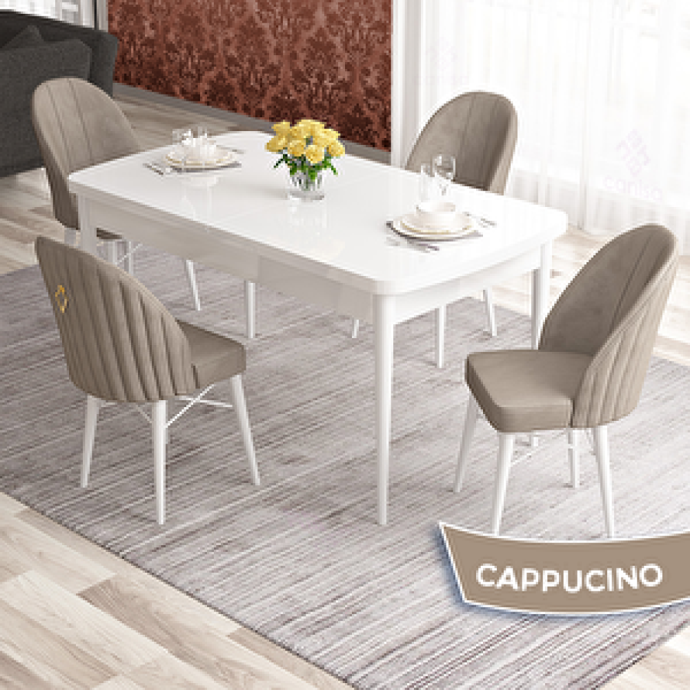 Canisa Elf Serisi 80x132 Açılabilir Beyaz Masa Takımı Ve 4 Cappucino Sandalye Cappucino Yemek & Mutfak Masası Fiyatı