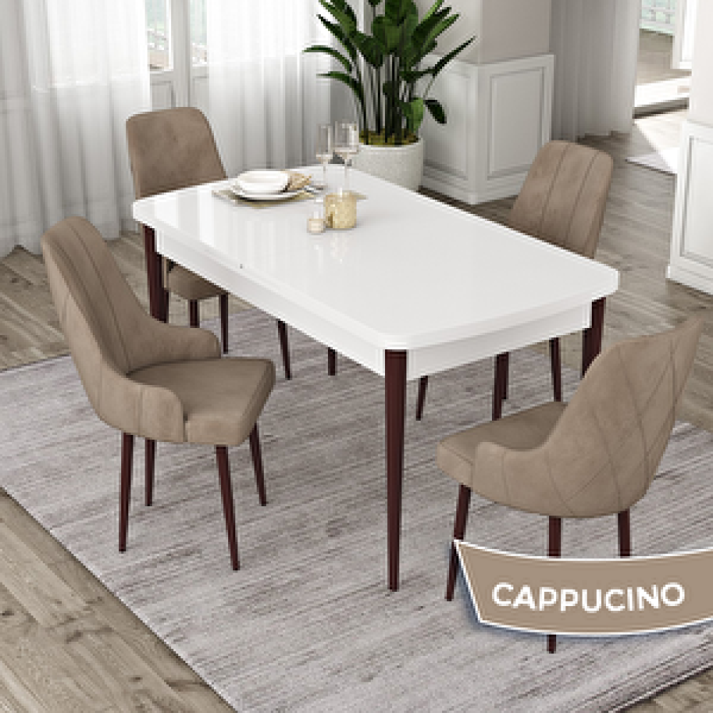 Canisa Eta Serisi 80x132 Açılabilir Mdf Beyaz Ceviz Ayak Masa Takımı Ve 4 Cappucino Sandalye Cappucino Yemek & Mutfak Masası Fiyatı