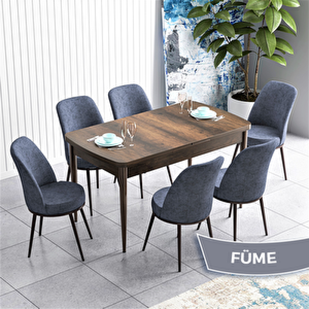 Canisa Han Serisi 70x114 Açılabilir Mdf Barok Ahşap Desen Masa Takımı Ve 6 Füme Sandalye Füme Yemek & Mutfak Masası Fiyatı