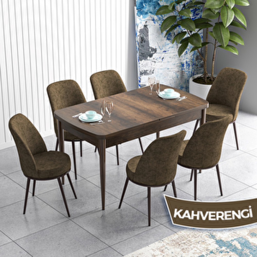 Canisa Han Serisi 70x114 Açılabilir Mdf Barok Ahşap Desen Masa Takımı Ve 6 Kahverengi Sandalye Kahverengi Yemek & Mutfak Masası Fiyatı