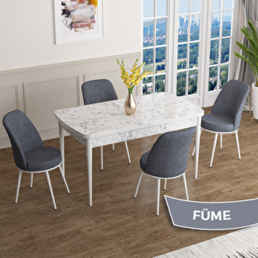 Canisa Han Serisi 70x114 Açılabilir Mdf Beyaz Mermer Desen Masa Takımı Ve 4 Füme Sandalye Füme Yemek & Mutfak Masası Fiyatı
