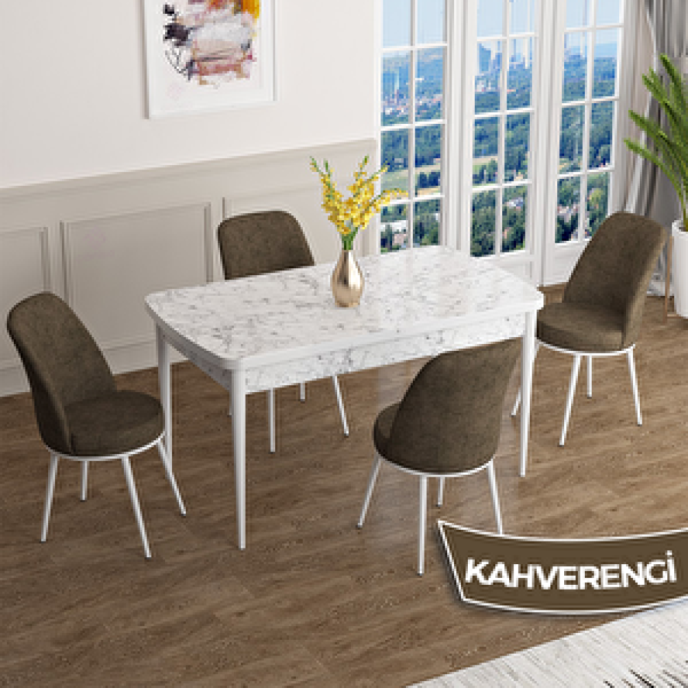 Canisa Han Serisi 70x114 Açılabilir Mdf Beyaz Mermer Desen Masa Takımı Ve 4 Kahverengi Sandalye Kahverengi Yemek & Mutfak Masası Fiyatı
