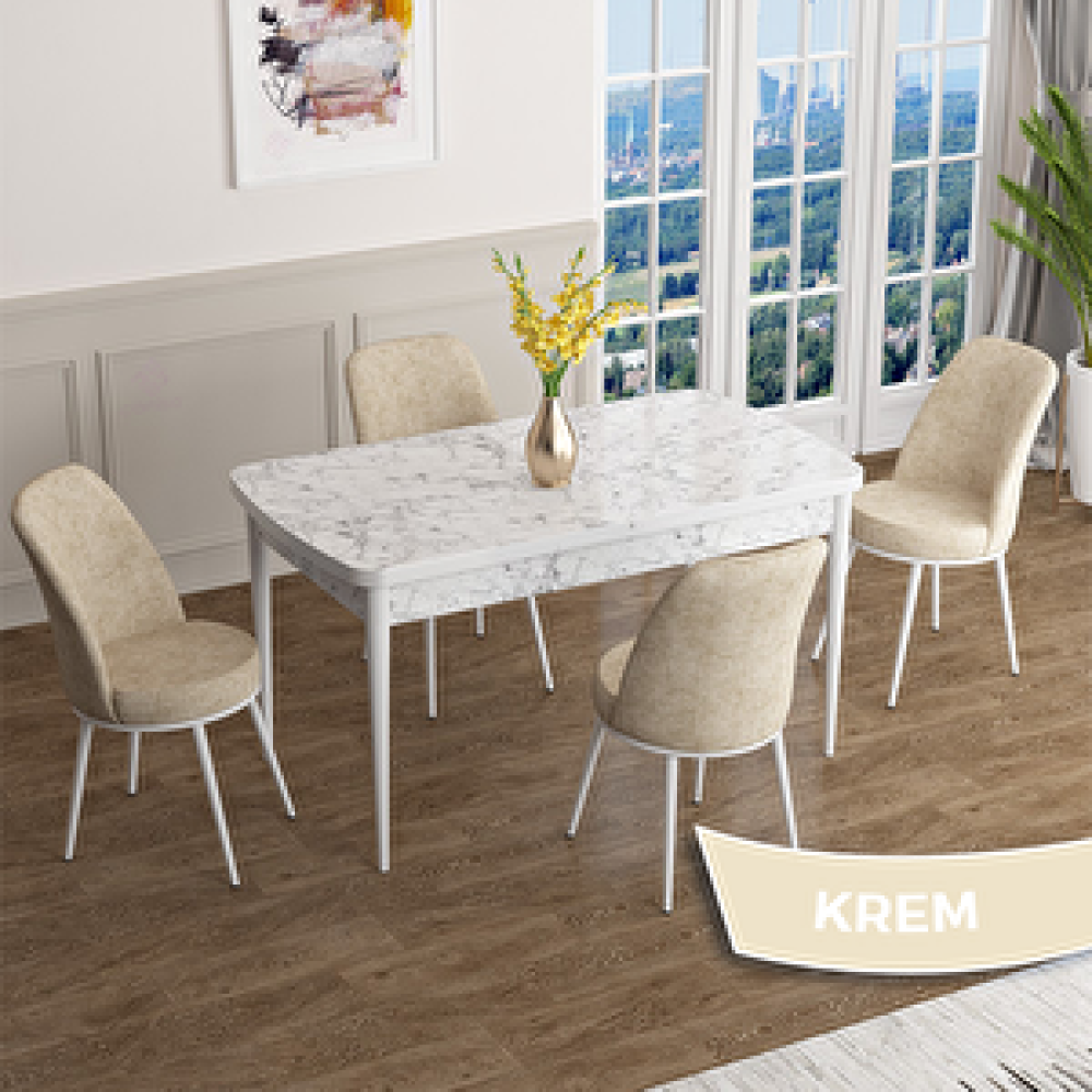 Canisa Han Serisi 70x114 Açılabilir Mdf Beyaz Mermer Desen Masa Takımı Ve 4 Krem Sandalye Krem Yemek & Mutfak Masası Fiyatı