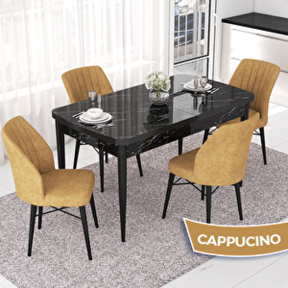 Canisa Nef Serisi 70x114 Açılabilir Mdf Siyah Mermer Desen Masa Takımı Ve 4 Cappucino Sandalye Cappucino Yemek & Mutfak Masası Fiyatı
