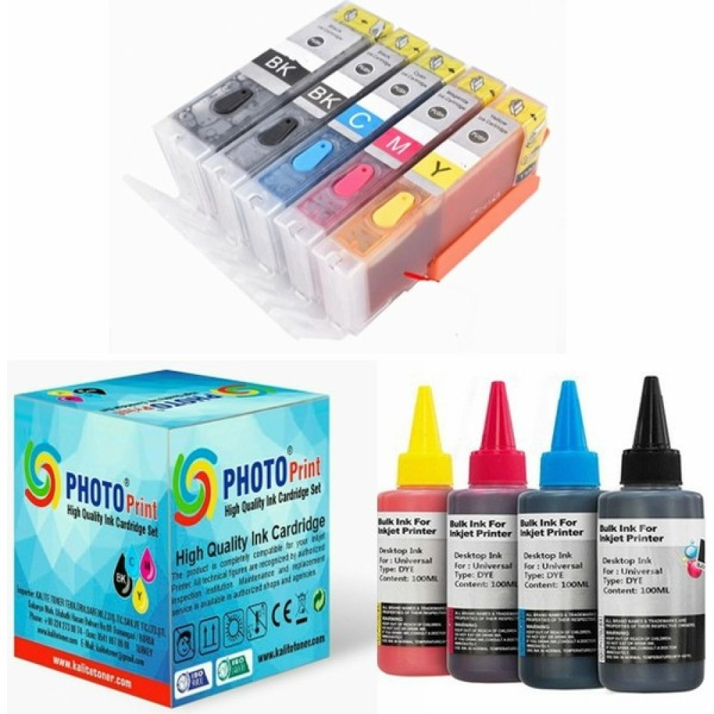 Canon Pixma İX6850 PGI-550XL CLI-551XL Uyumlu Kolay Dolan (Dolabilen Tıpalı Otoreset) Kartuş Seti - 5 Renk (Tam Dolu) + 5 Renk Mürekkep Seti Kartuşlar Fiyatı