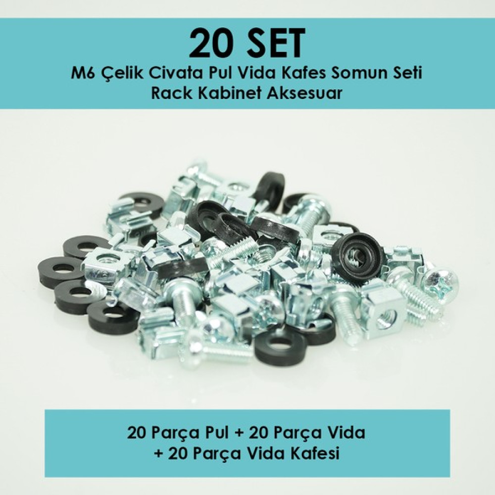 Canovate Rack Kabinet M6 Çelik Cıvata Pul Vida Kafes Somun Seti Sunucu Fiyatı