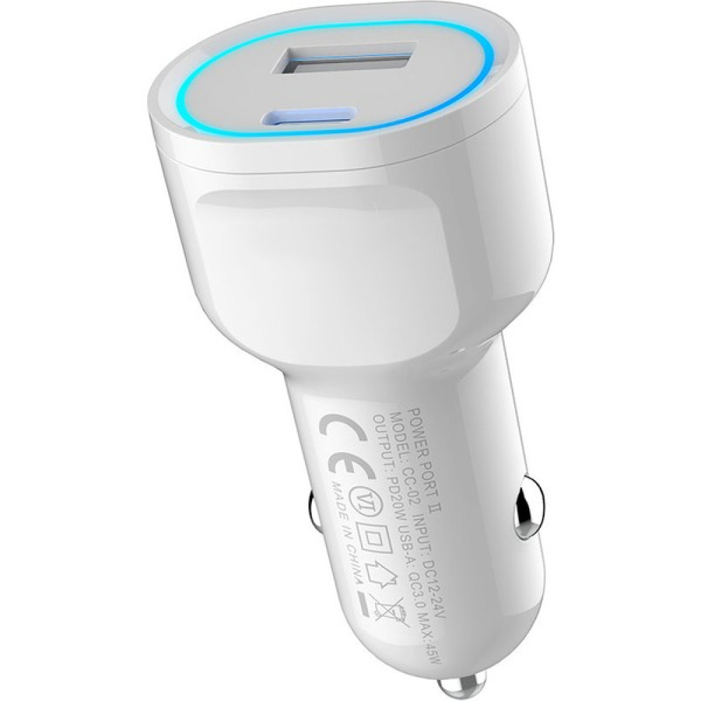 Canpay Araba Araç Içi LED Işıklı Çakmaklık Hızlı Şarj Adaptörü Başlığı Type-C ve USB Girişli Aynı Anda Şarj - Beyaz Cep Telefonu Araç Kiti Fiyatı