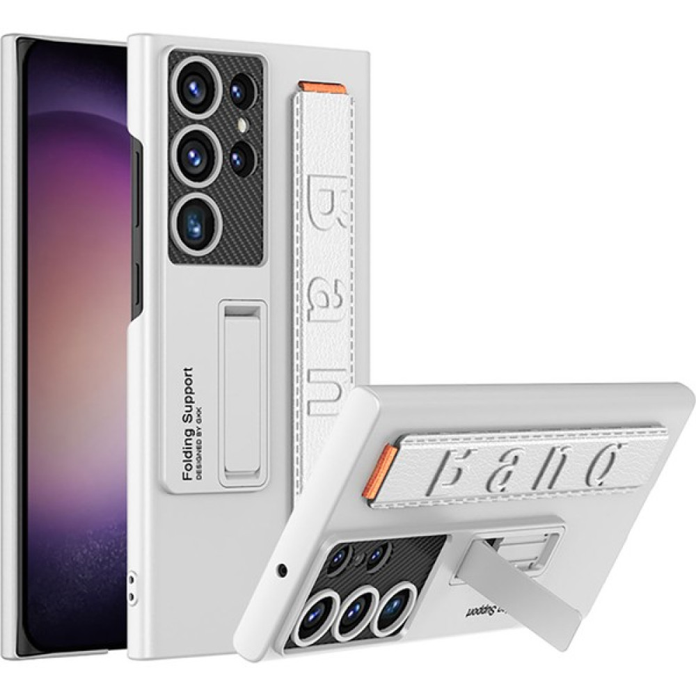 Canpay Samsung Galaxy S23 Ultra Uyumlu Kılıf Case, Standlı El Tutacaklı Kapak Stand With Hand Holder Cover - Gümüş Cep Telefonu Kılıfı Fiyatı