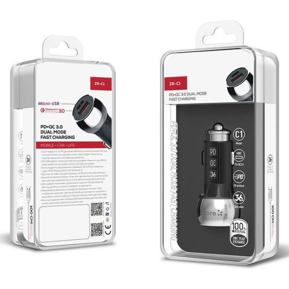 Canpay USB ve Micro Araba Araç Içi LED Işıklı Çakmaklık Pd Micro ve USB Yüksek Hızlı Şarj Adaptörü Başlığı - Siyah Cep Telefonu Araç Kiti Fiyatı