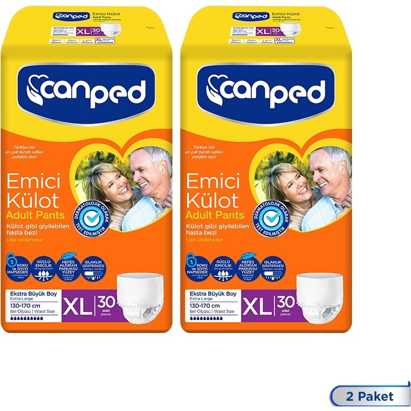 Canped Emici Külot Ekstra Büyük (xl) 60lı 2 Paket * 30 Adet Hasta Bezleri ve Temizliği Fiyatı