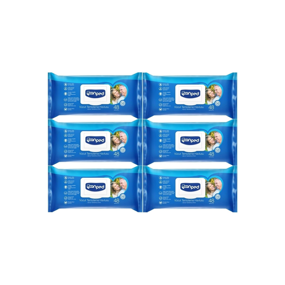 Canped Hasta Vücut Perine Temizleme Islak Mendil Havlu 48 Yaprak Xl (6 Lı Set) Plastik Kapaklı XL Beden Sağlık Fiyatı