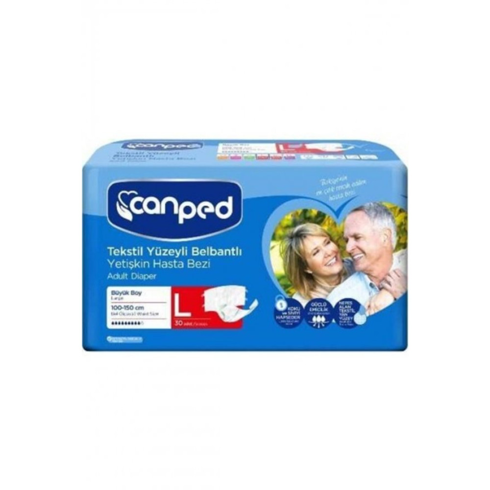 Canped Tekstil Yüzeyli Belbantlı Yetişkin Hasta Bezi Large 30Lu Hasta Bezleri ve Temizliği Fiyatı