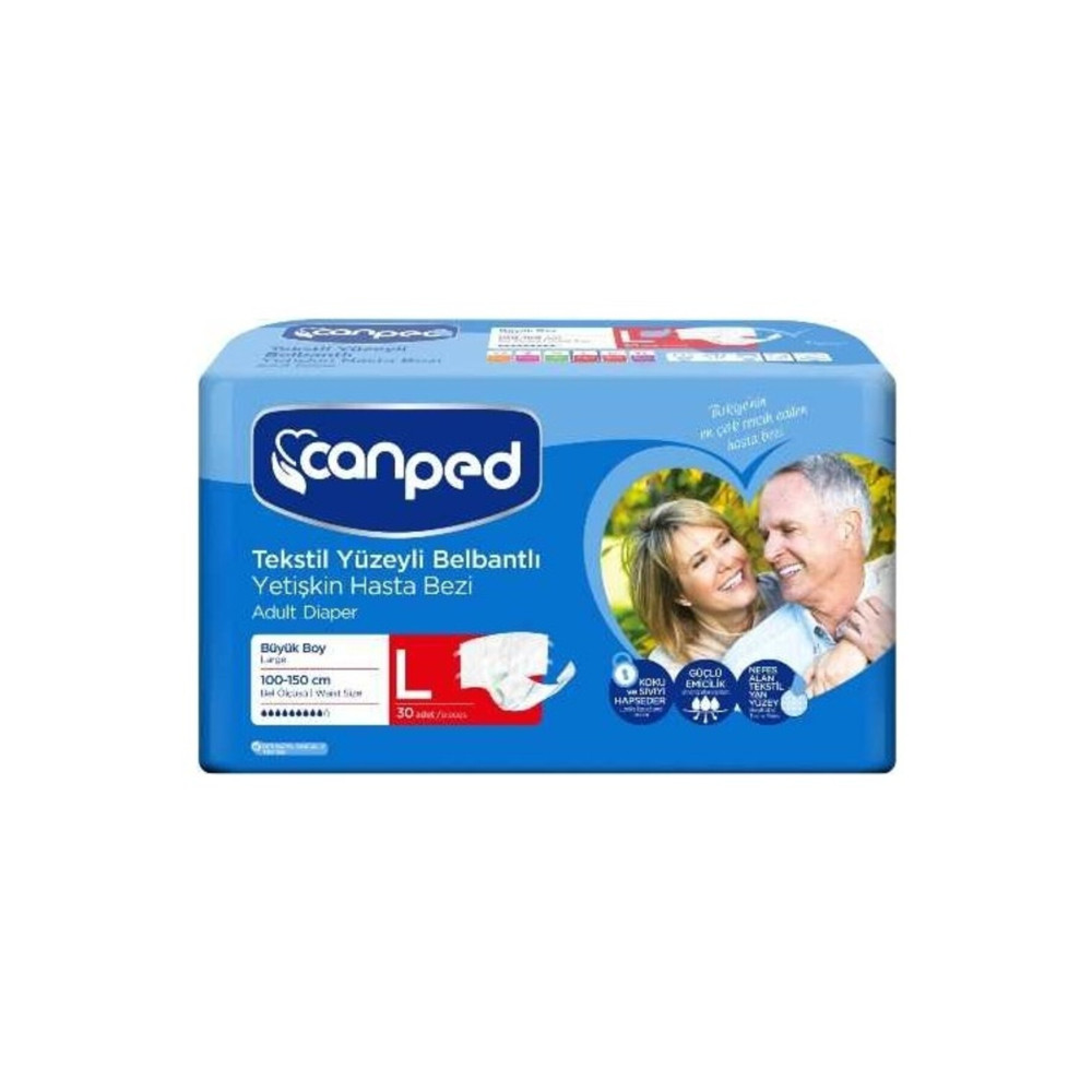 Canped Tekstil Yüzeyli Belbantlı Yetişkin Hasta Bezi Large 30lu Hasta Bezleri ve Temizliği Fiyatı