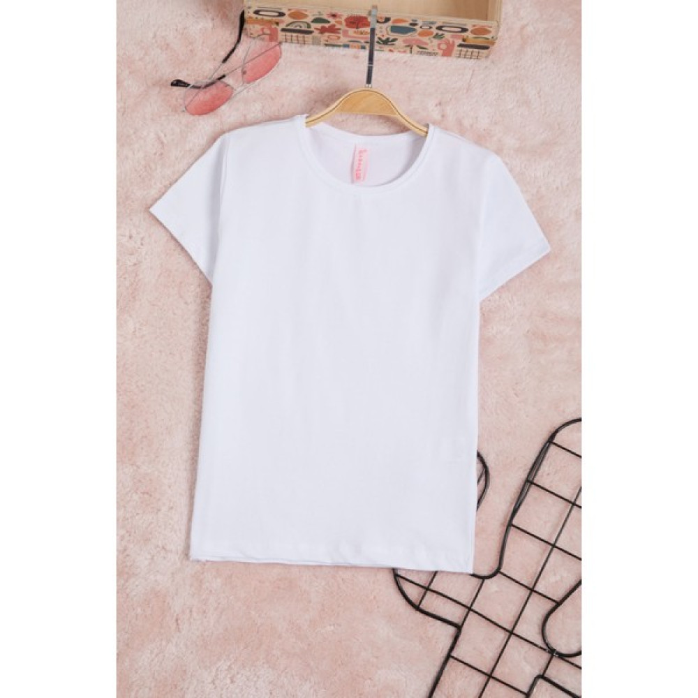 Cansın Mini Beyaz Bisiklet Yaka Düz Kız Tişört 15571 Kız Çocuk T-shirt Fiyatı