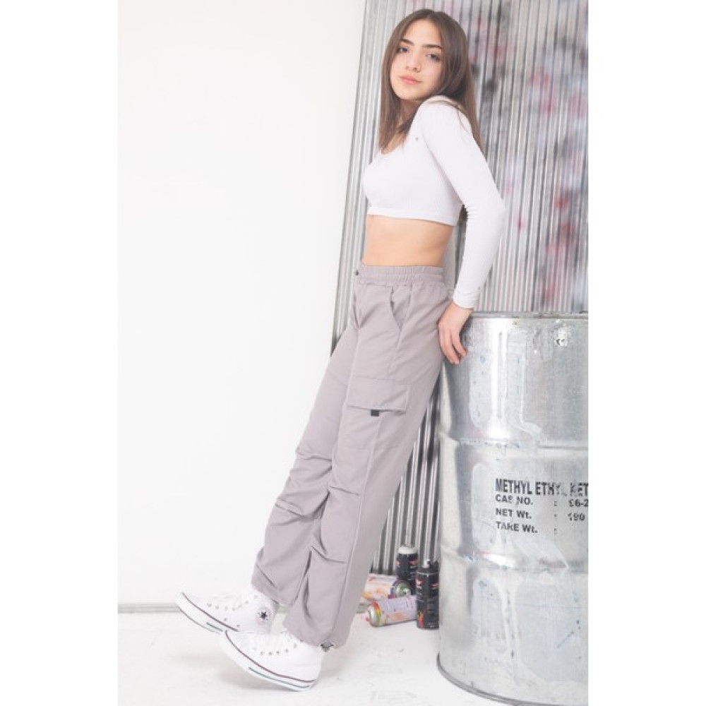 Cansın Mini Gri Kargo Cep Lastikli Paça Kız Paraşüt Pantolon 17593 Kız Çocuk Pantolon Fiyatı