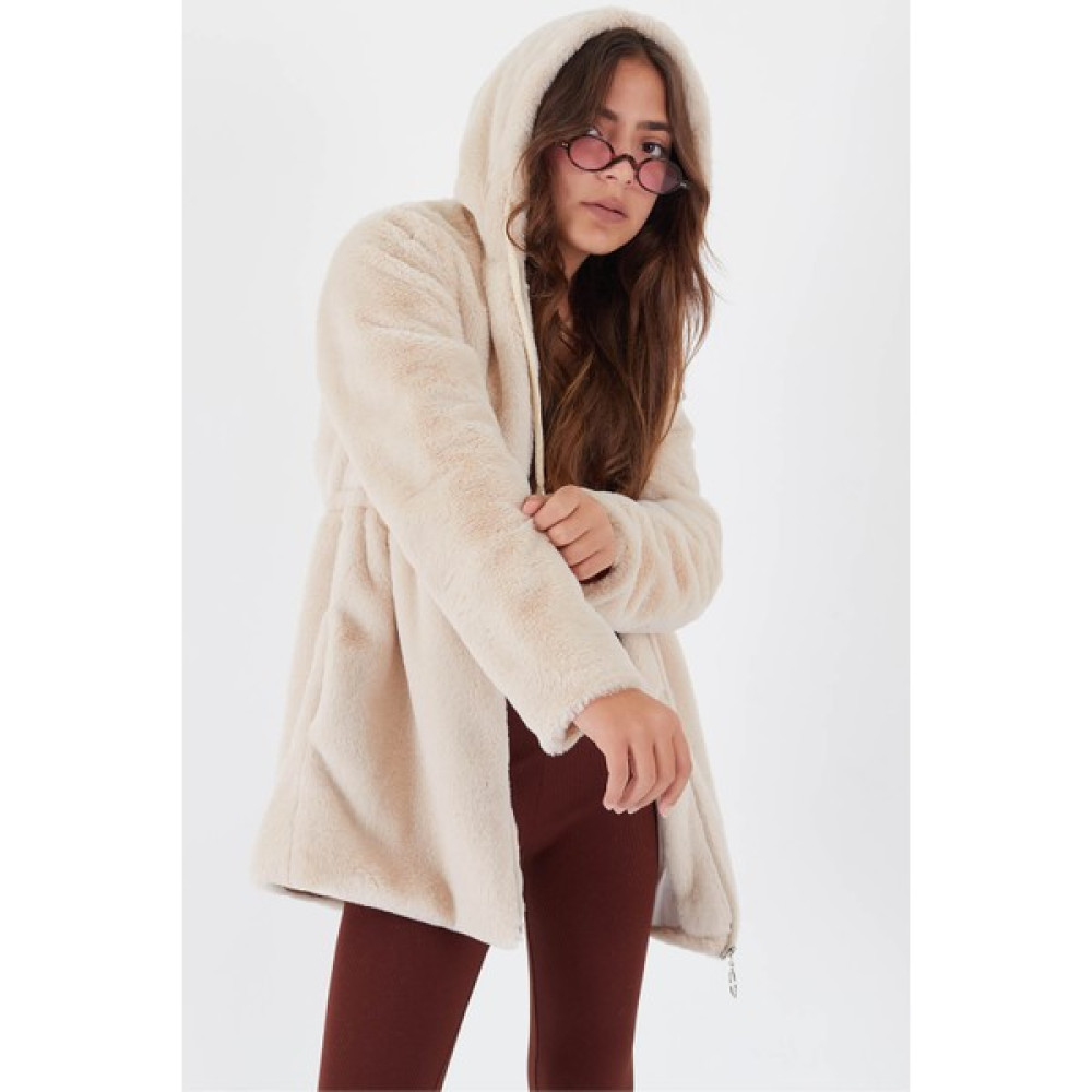 Cansın Mini Kız Çocuk Kapüşonlu Peluş Mont 7-14 Yaş 14608 Kız Çocuk Mont Fiyatı