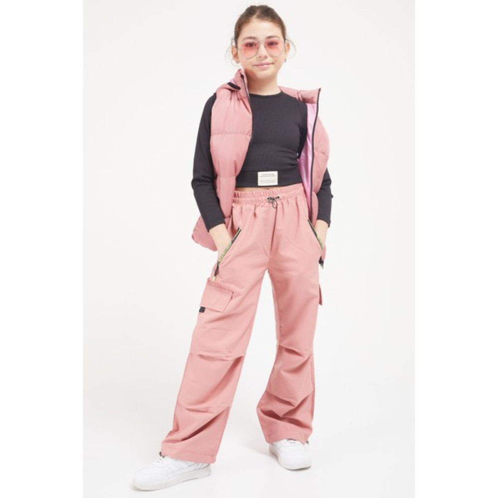 Cansın Mini Pembe Fermuar Cepli Kız Çocuk Paraşüt Pantolon 17602 Kız Çocuk Pantolon Fiyatı