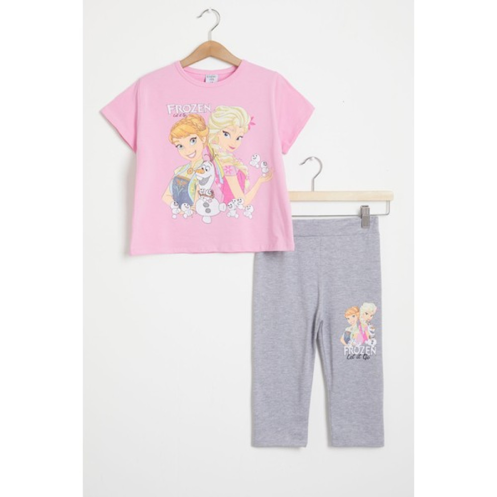 Cansın Mini Pembe Simli Frozen Baskı Tişört ve Şort Taytlı Kız Takım 15440 Kız Çocuk Giyim Takımı Fiyatı