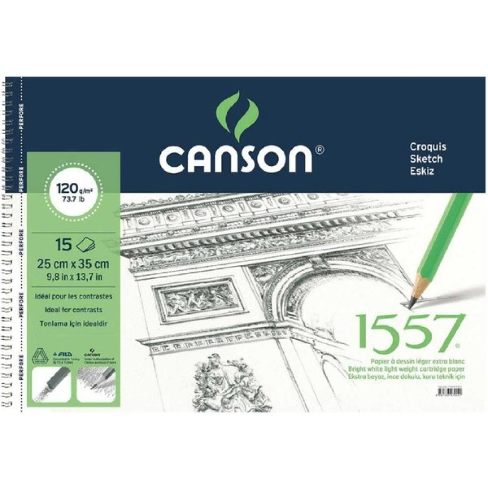 Canson 1557 Dessin Drawing Light Grain 120GR Spiralli Çizim Defteri 15 Sayfa 25X35CM - Karışık-Çok Renkli - standart Resim Defteri Fiyatı