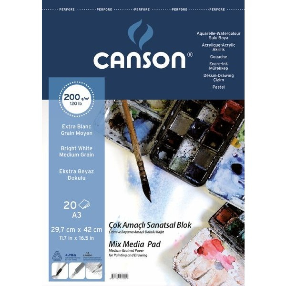 Canson Finface Çok Amaçlı Sanatsal Blok 200 Gr. Spiralli A3 20 Sayfa Defter & Kağıt Ürünleri Fiyatı