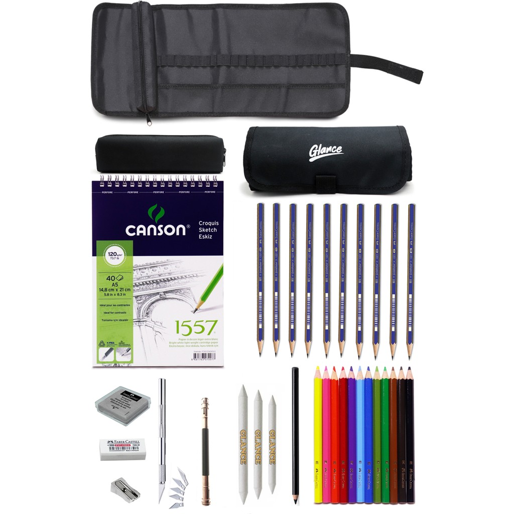 Canson Glance & Faber Castell 23 Parça Siyah A5 Eskiz ve Çizim Seti – Spiralli Desensiz Defter ve Fermuarlı Kapaklı Çanta Defter & Kağıt Ürünleri Fiyatı
