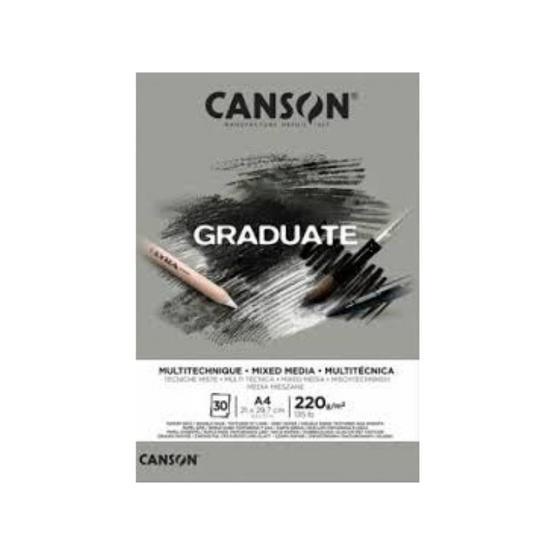 Canson Graduate Mıx Medıa Gri 30 Sayfa A4 220 gr Çizim Bloğu