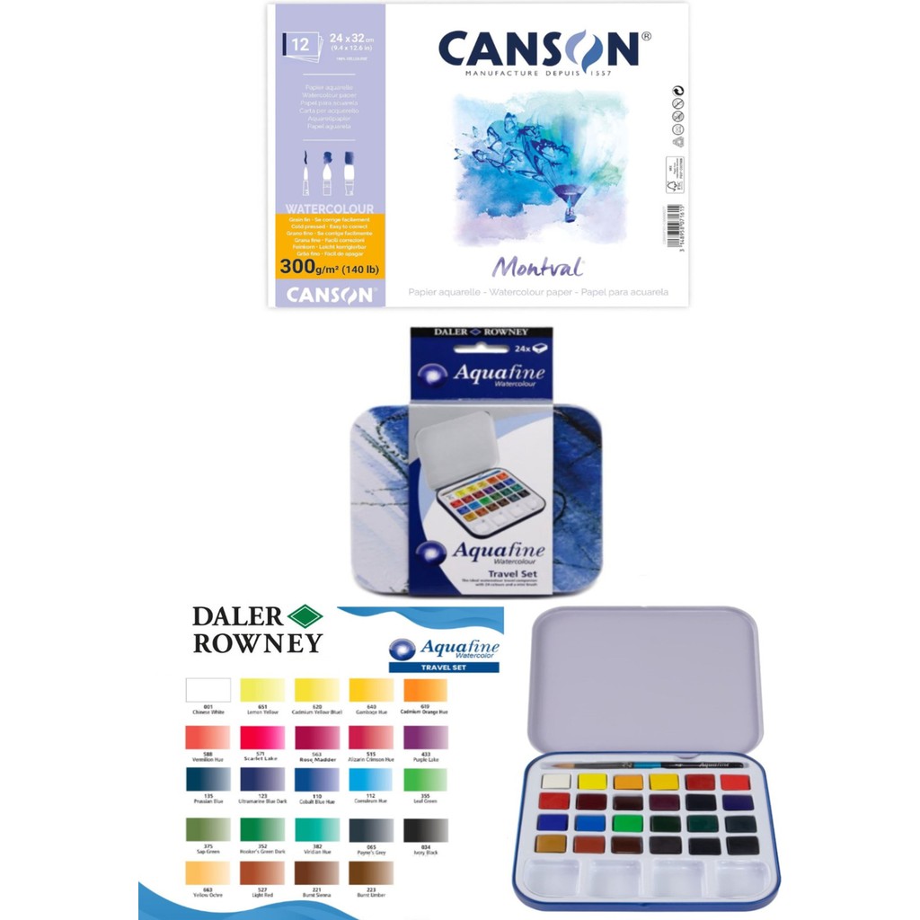 Canson Montval Suluboya Defteri (24X32CM) 300GR Aquafine Tablet 1/2 Suluboya Travel Set 24 Defter & Kağıt Ürünleri Fiyatı